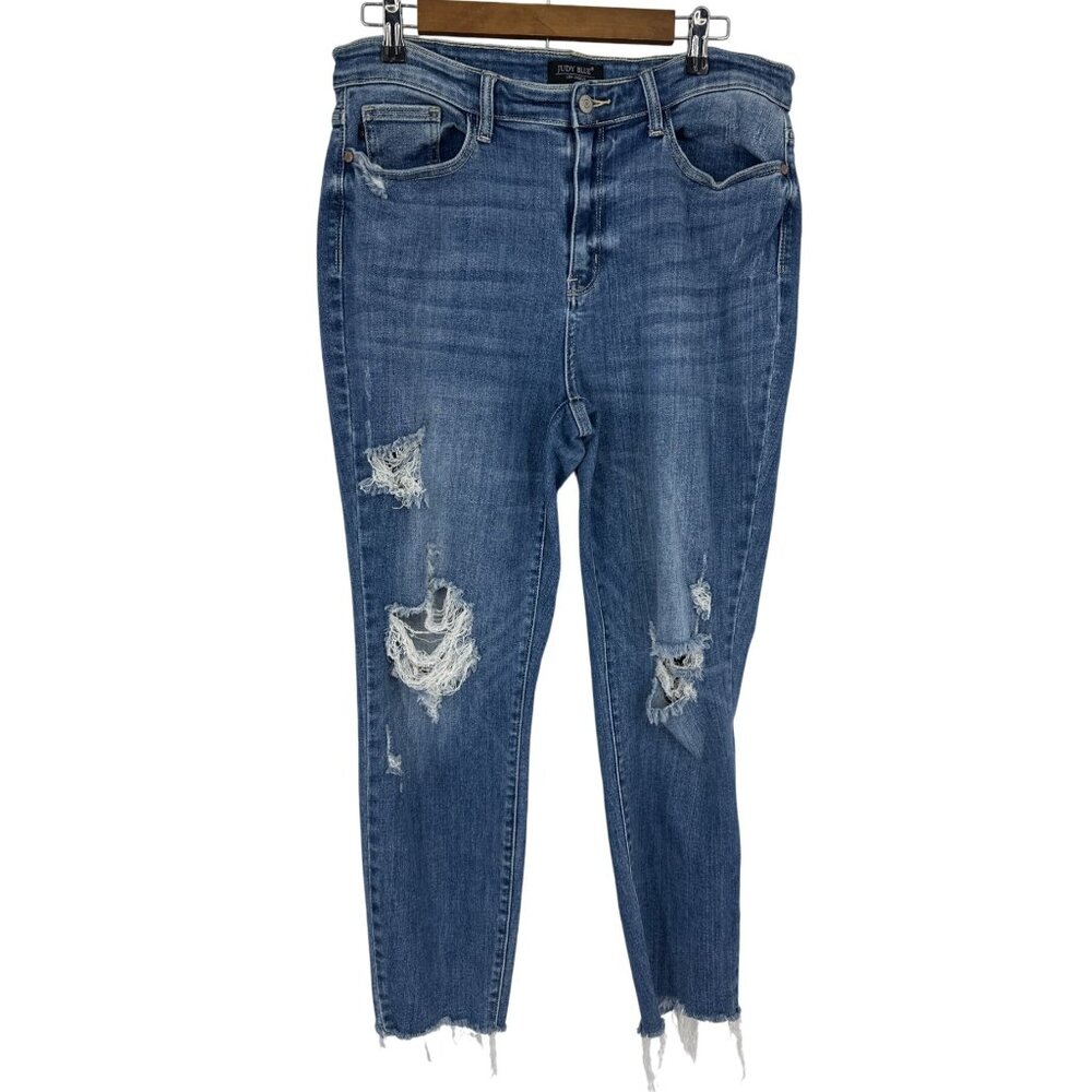 Judy Blue Distressed High-Rise Skinny Relaxed Fit Frayed Hem Jeans Size 13/31